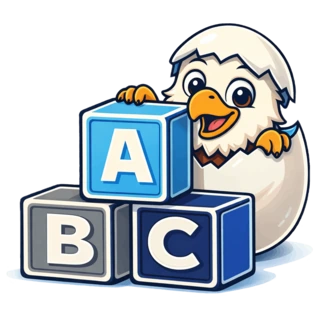 Illustration of alphabet blocks next to a little eagle.